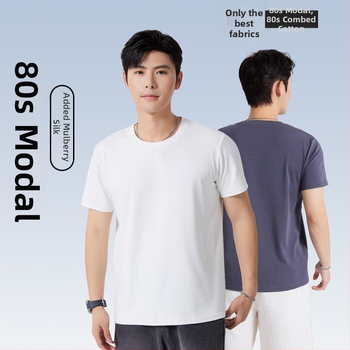 Pánske modálne tričko s krátkym rukávom a okrúhlym výstrihom – priedušné, odvádza vlhkosť, proti vráskam, bežný strih, jar/leto