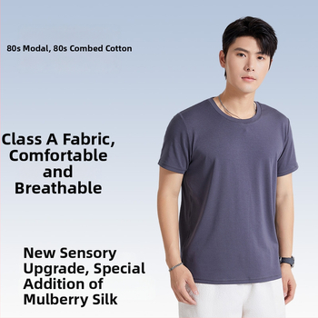 Pánske modálne tričko s krátkym rukávom a okrúhlym výstrihom – priedušné, odvádza vlhkosť, proti vráskam, bežný strih, jar/leto