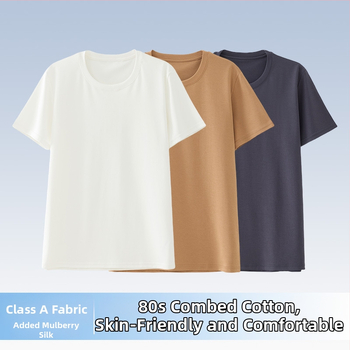 Pánske modálne tričko s krátkym rukávom a okrúhlym výstrihom – priedušné, odvádza vlhkosť, proti vráskam, bežný strih, jar/leto