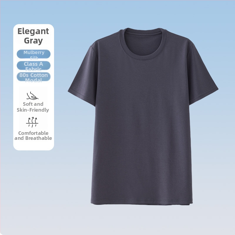 Pánske modálne tričko s krátkym rukávom a okrúhlym výstrihom – priedušné, odvádza vlhkosť, proti vráskam, bežný strih, jar/leto