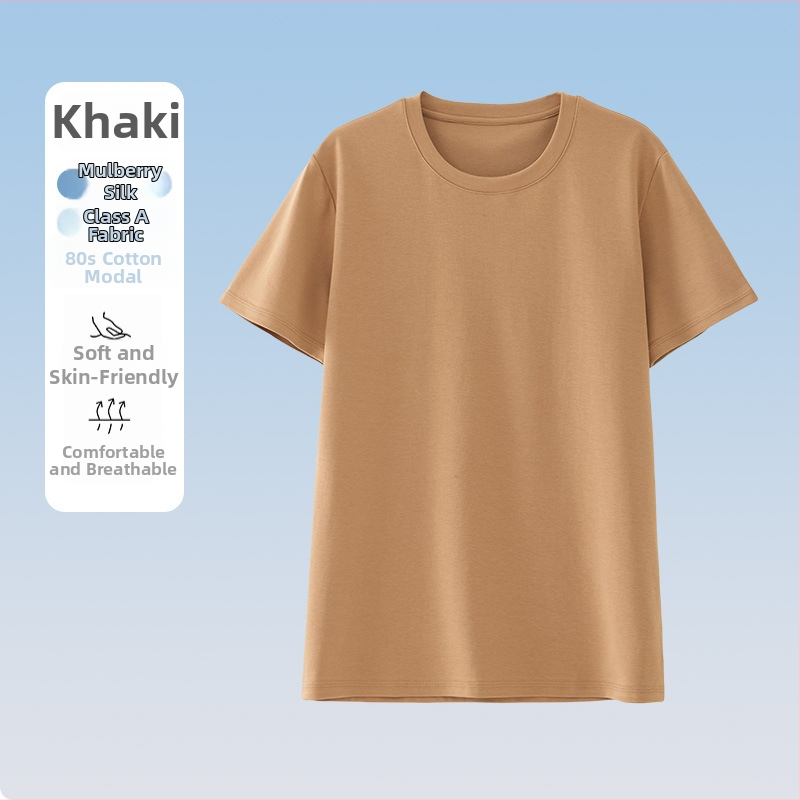 Pánske modálne tričko s krátkym rukávom a okrúhlym výstrihom – priedušné, odvádza vlhkosť, proti vráskam, bežný strih, jar/leto