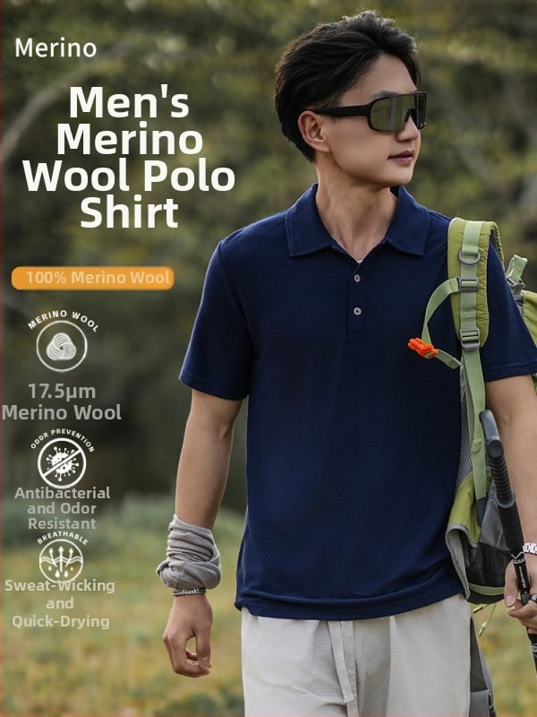 Merino vlna polo tričko pre mužov, krátke rukávy, okrúhly výstrih, rýchloschnúce, letné outdoorové oblečenie