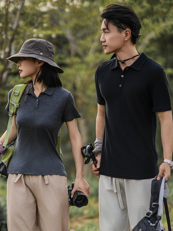 Merino vlna polo tričko pre mužov, krátke rukávy, okrúhly výstrih, rýchloschnúce, letné outdoorové oblečenie