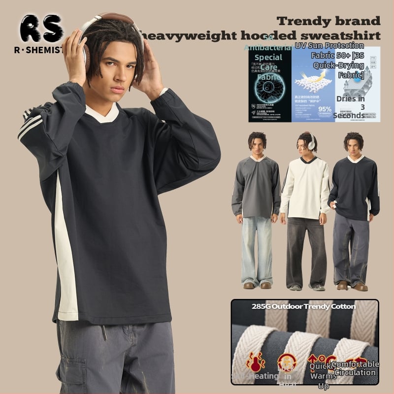 Tričko s dlhým rukávom, štýl internátu, dizajn color-blocking, hmotnosť 285 g, bavlnená zmes, UPF50+ antibakteriálne