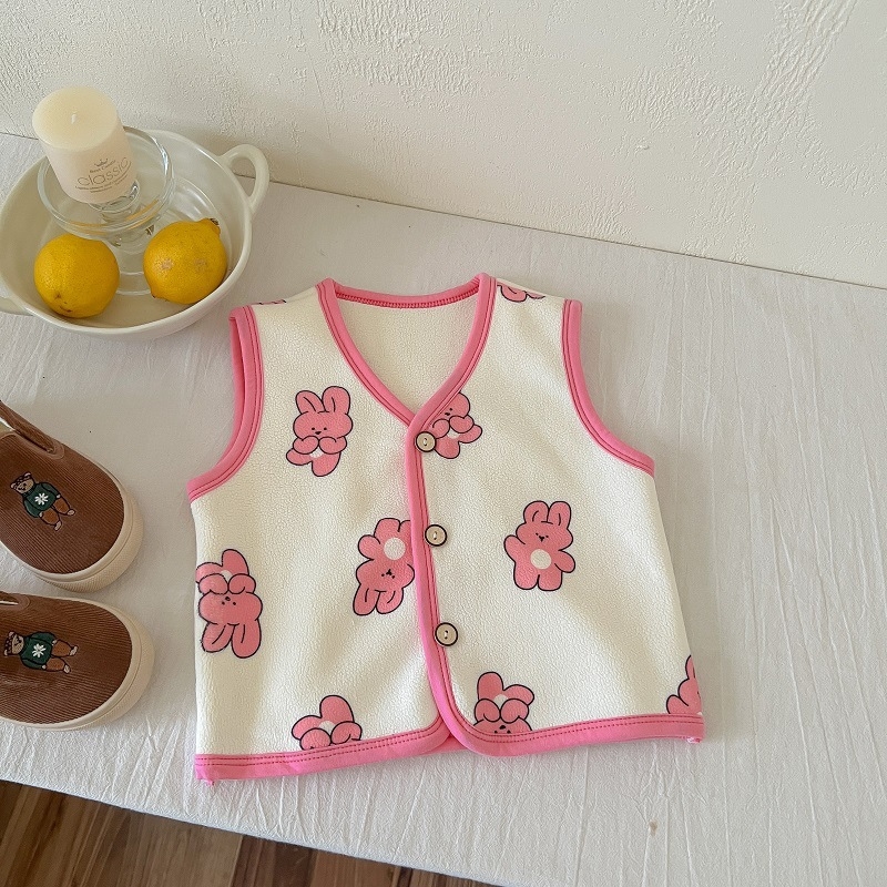 Detská vesta na jeseň/zimu s karikatúrnym motívom, bez rukávov, pre deti 1-3 roky, hlavná tkanina 95% polyester, výplň poliester