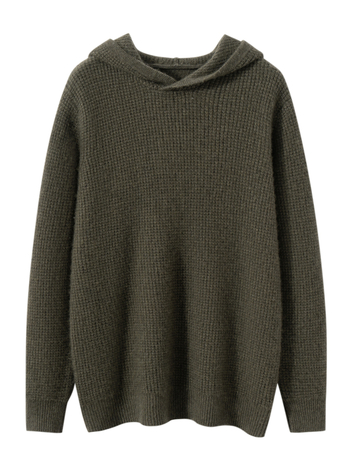 Pánsky kapucňový sveter z kašmíru, hrubé pletenie, voľný strih, dlhé rukávy, jednofarebný, 30-35% kašmír, 65% vlna