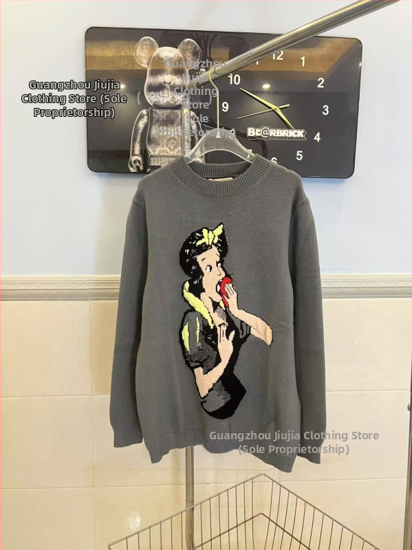 Jacquardový sveter z 100% vlny, okrúhly výstrih, dlhé rukávy, voľný strih, pohodlný materiál