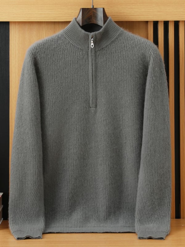 Pánsky kašmírový sveter so stojacim golierom, voľný strih, dlhé rukávy, 30–35% kašmír