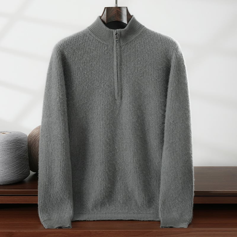 Pánsky kašmírový sveter so stojacim golierom, voľný strih, dlhé rukávy, 30–35% kašmír