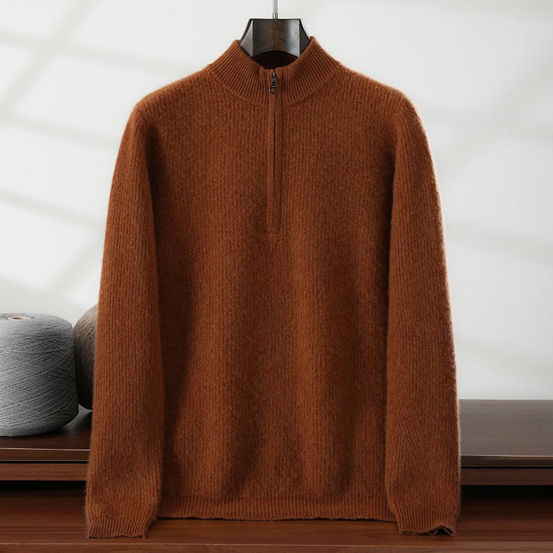 Pánsky kašmírový sveter so stojacim golierom, voľný strih, dlhé rukávy, 30–35% kašmír