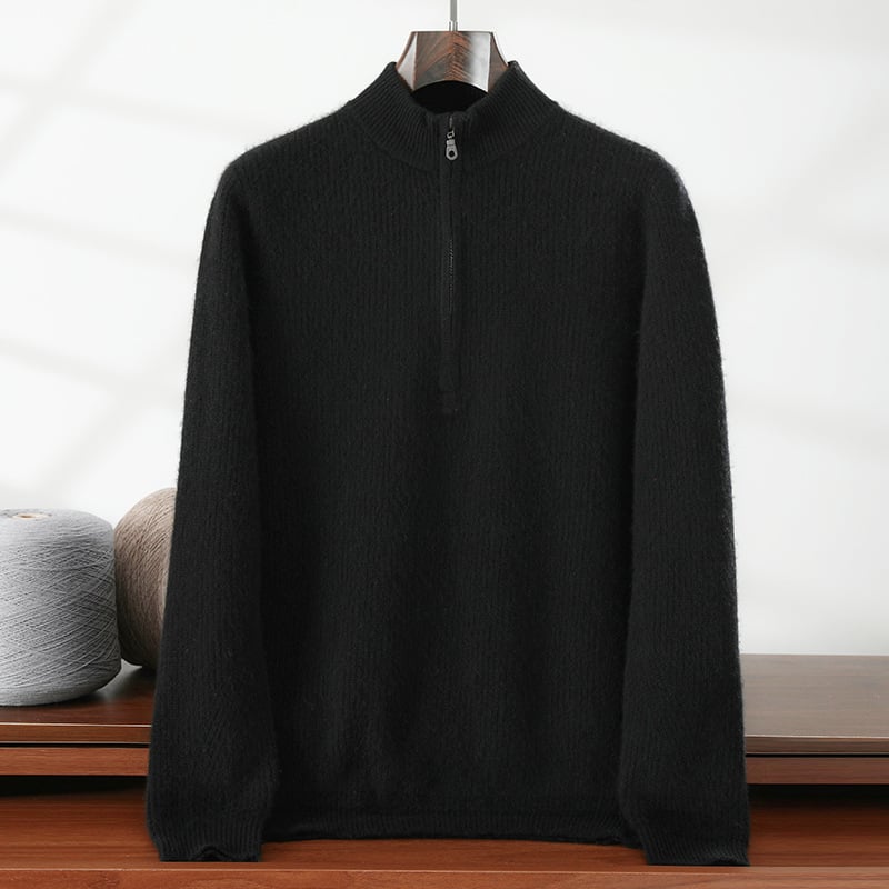 Pánsky kašmírový sveter so stojacim golierom, voľný strih, dlhé rukávy, 30–35% kašmír