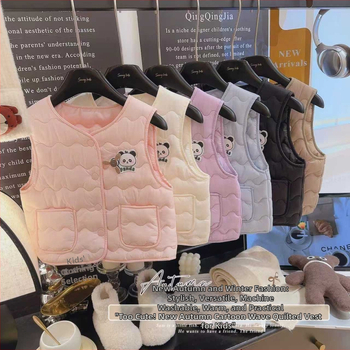 Detská vesta s motívom Cartoon Panda, kórejský štýl, 100% polyester, zapínanie na gombíky, pre vek 3–8 rokov