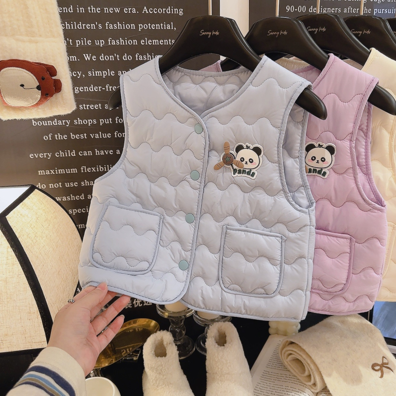 Detská vesta s motívom Cartoon Panda, kórejský štýl, 100% polyester, zapínanie na gombíky, pre vek 3–8 rokov