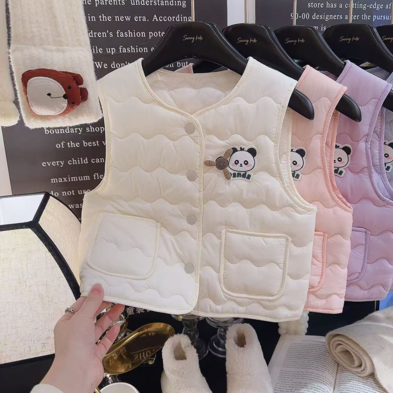 Detská vesta s motívom Cartoon Panda, kórejský štýl, 100% polyester, zapínanie na gombíky, pre vek 3–8 rokov