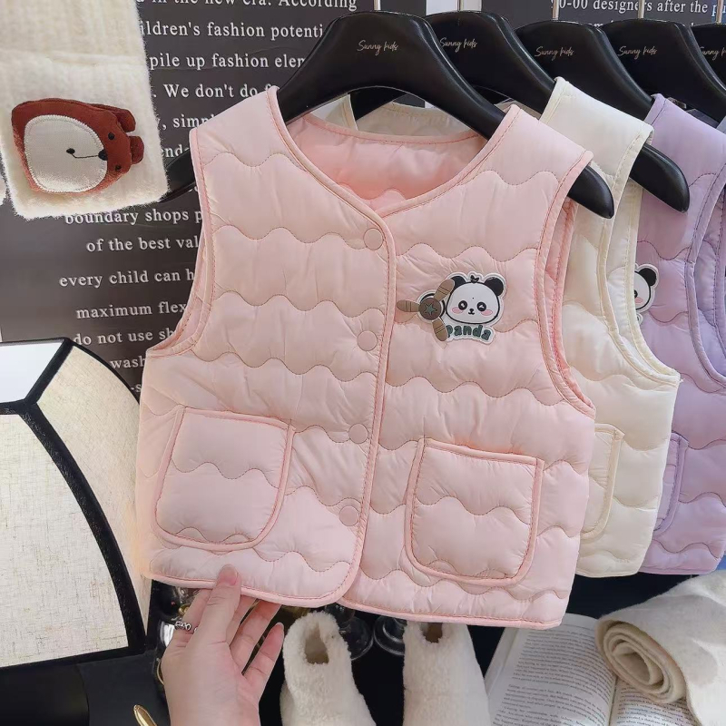 Detská vesta s motívom Cartoon Panda, kórejský štýl, 100% polyester, zapínanie na gombíky, pre vek 3–8 rokov
