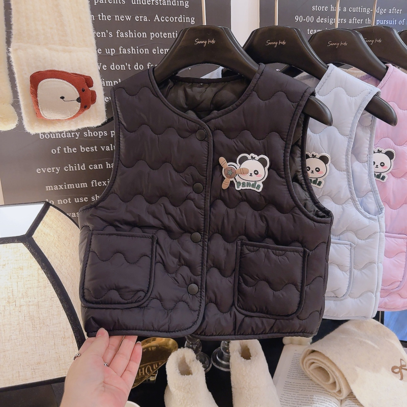 Detská vesta s motívom Cartoon Panda, kórejský štýl, 100% polyester, zapínanie na gombíky, pre vek 3–8 rokov