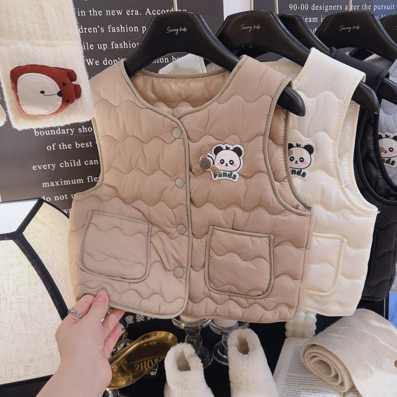 Detská vesta s motívom Cartoon Panda, kórejský štýl, 100% polyester, zapínanie na gombíky, pre vek 3–8 rokov