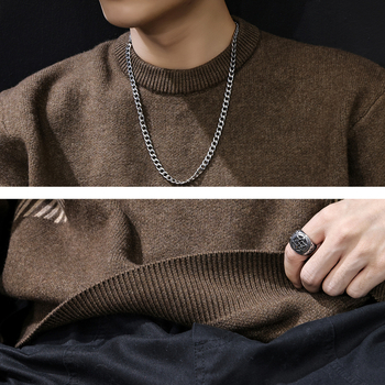 Pulover tricotat cu dungi, croi lejer, guler rotund, maneci lungi, amestec poliester