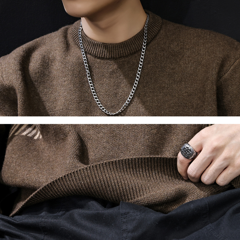 Pulover tricotat cu dungi, croi lejer, guler rotund, maneci lungi, amestec poliester