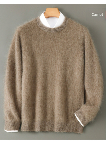 Pánske svetrový pulóver z 100% vlny, okrúhly výstrih, hrubý úplet, voľný strih, dlhý rukáv