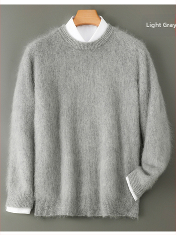 Pánske svetrový pulóver z 100% vlny, okrúhly výstrih, hrubý úplet, voľný strih, dlhý rukáv