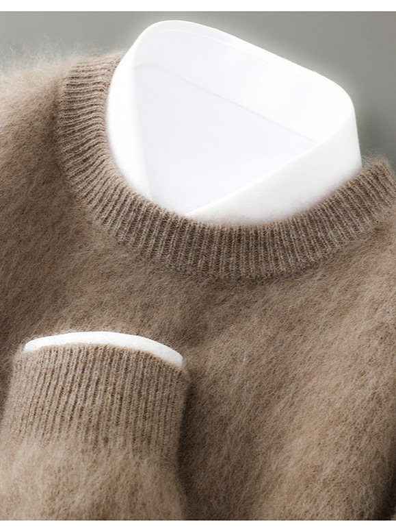 Pánske svetrový pulóver z 100% vlny, okrúhly výstrih, hrubý úplet, voľný strih, dlhý rukáv