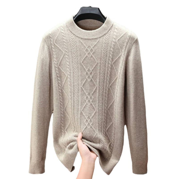 Hrubý sveter z 100% vlny, okrúhly výstrih, priliehavý strih, žakardové pletenie