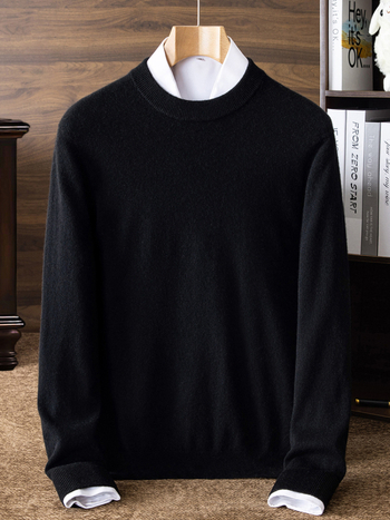 Kašmírový sveter s okrúhlym výstrihom, dlhé rukávy, voľný strih, kórejský štýl, 95% kašmír s vlnenou zložkou, zimné každodenné