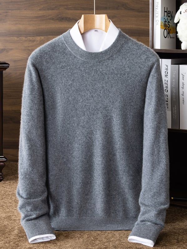 Kašmírový sveter s okrúhlym výstrihom, dlhé rukávy, voľný strih, kórejský štýl, 95% kašmír s vlnenou zložkou, zimné každodenné