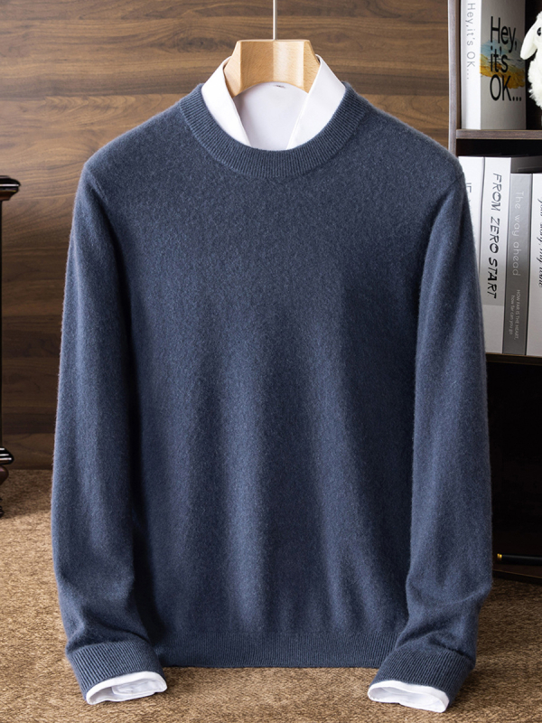 Kašmírový sveter s okrúhlym výstrihom, dlhé rukávy, voľný strih, kórejský štýl, 95% kašmír s vlnenou zložkou, zimné každodenné