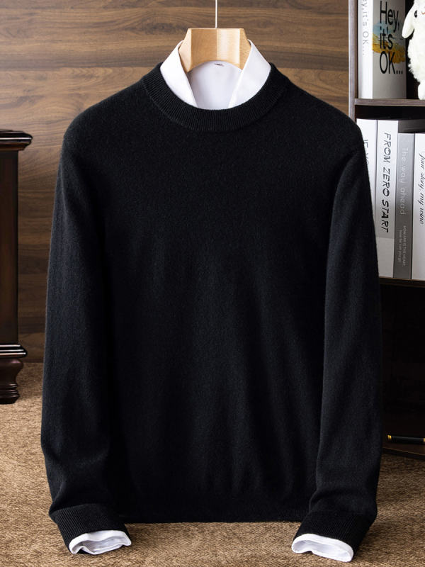 Kašmírový sveter s okrúhlym výstrihom, dlhé rukávy, voľný strih, kórejský štýl, 95% kašmír s vlnenou zložkou, zimné každodenné