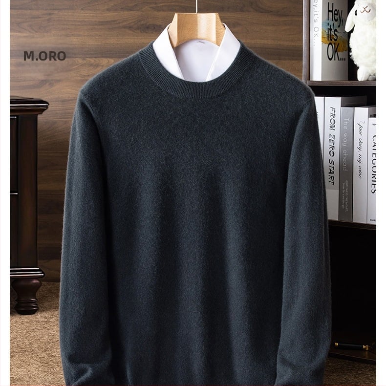Kašmírový sveter s okrúhlym výstrihom, dlhé rukávy, voľný strih, kórejský štýl, 95% kašmír s vlnenou zložkou, zimné každodenné
