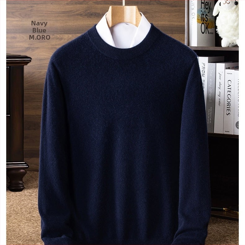 Kašmírový sveter s okrúhlym výstrihom, dlhé rukávy, voľný strih, kórejský štýl, 95% kašmír s vlnenou zložkou, zimné každodenné