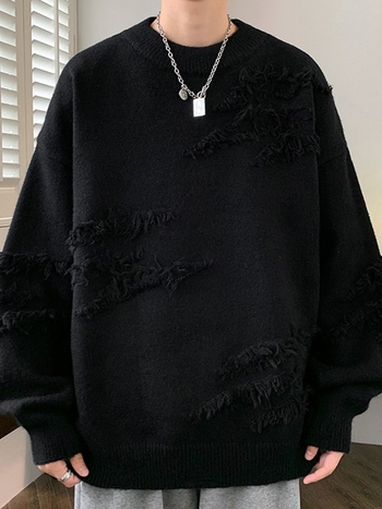 Пуловер трикотаж с кръгла яка, свободен силует, дълги ръкави, полиестер 60%+, без намачкване