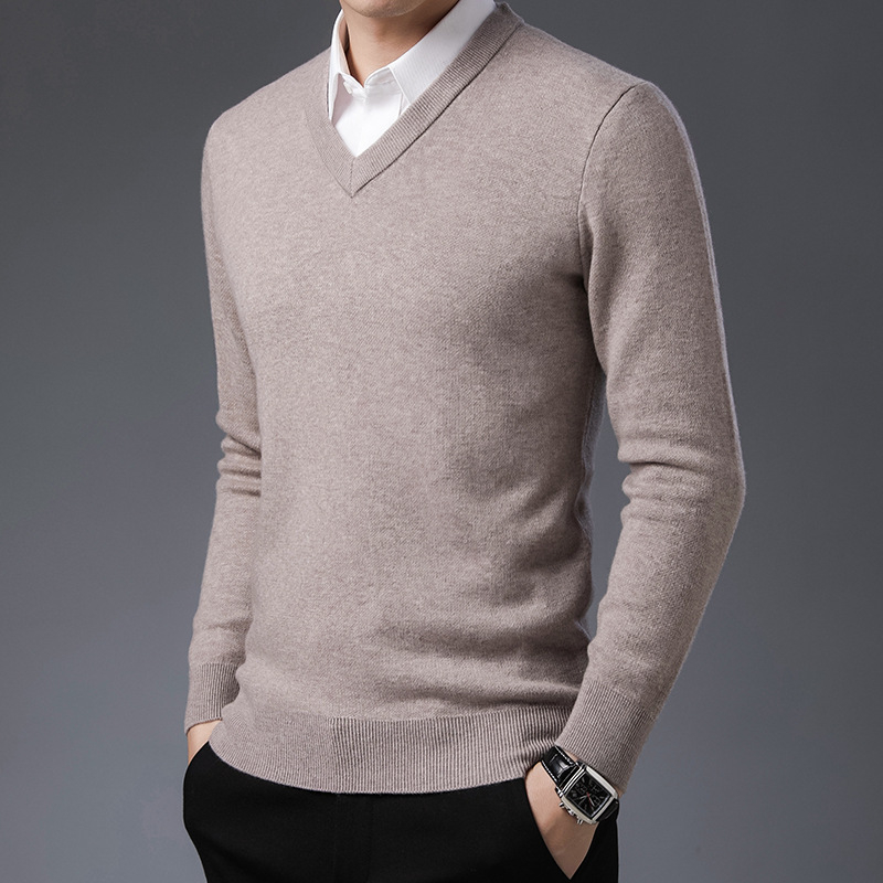 Pánsky sveter s V výstrihom z Merino vlny, jemná vlna, hrubšie pletenie, dlhé rukávy
