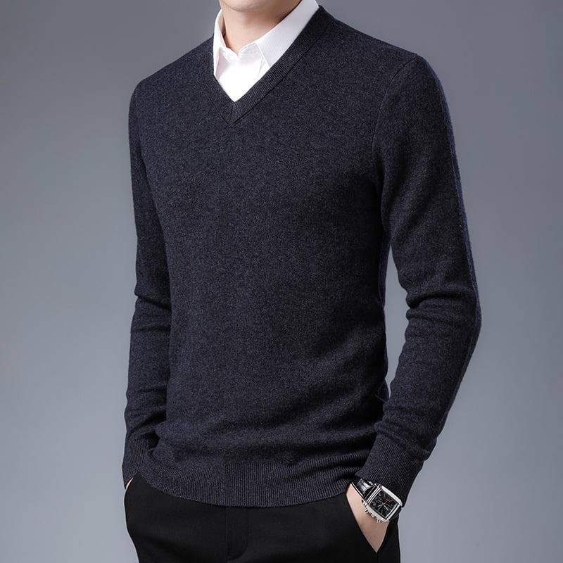 Pánsky sveter s V výstrihom z Merino vlny, jemná vlna, hrubšie pletenie, dlhé rukávy