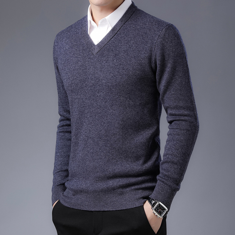 Pánsky sveter s V výstrihom z Merino vlny, jemná vlna, hrubšie pletenie, dlhé rukávy