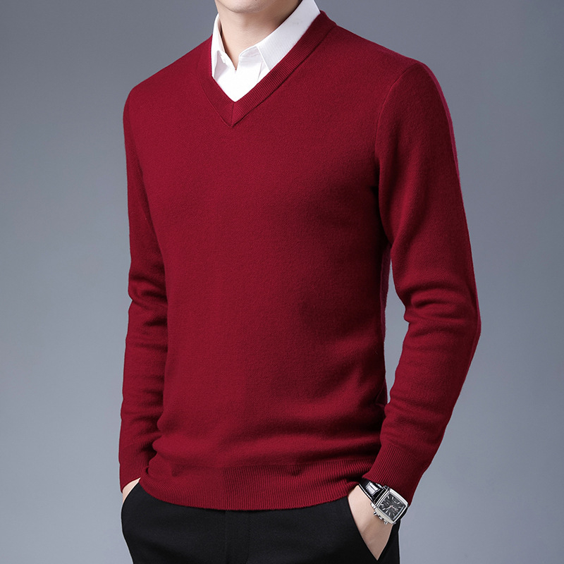 Pánsky sveter s V výstrihom z Merino vlny, jemná vlna, hrubšie pletenie, dlhé rukávy