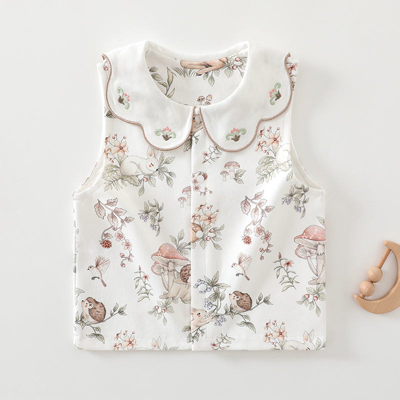 Detská dvojvrstvová bavlnená vesta, kardigán štýl, cartoon vzor, unisex, 100% bavlna