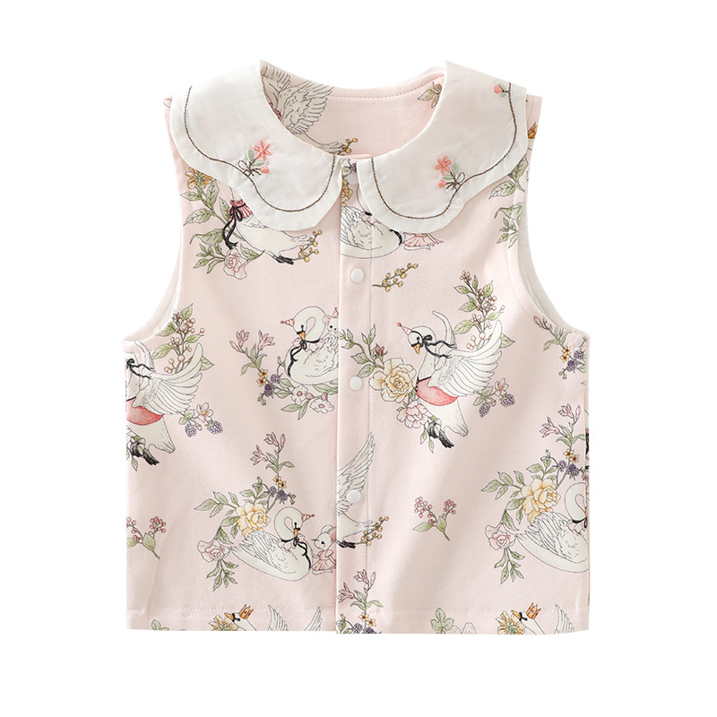 Detská dvojvrstvová bavlnená vesta, kardigán štýl, cartoon vzor, unisex, 100% bavlna