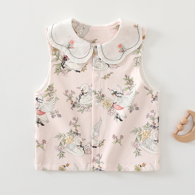 Detská dvojvrstvová bavlnená vesta, kardigán štýl, cartoon vzor, unisex, 100% bavlna