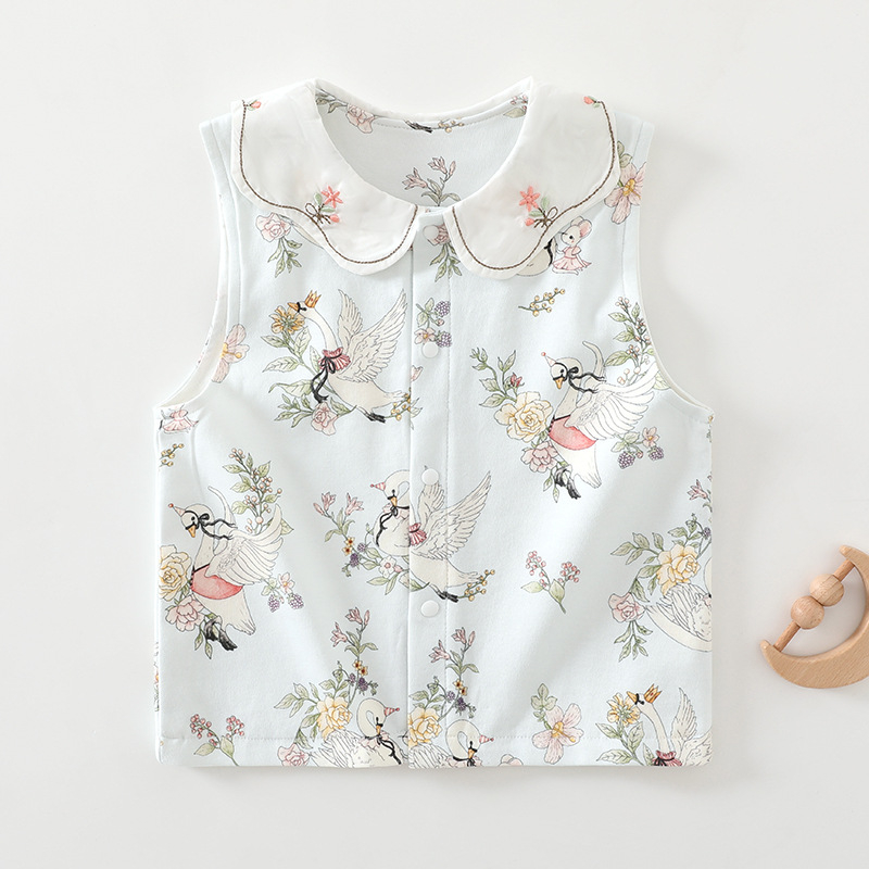 Detská dvojvrstvová bavlnená vesta, kardigán štýl, cartoon vzor, unisex, 100% bavlna