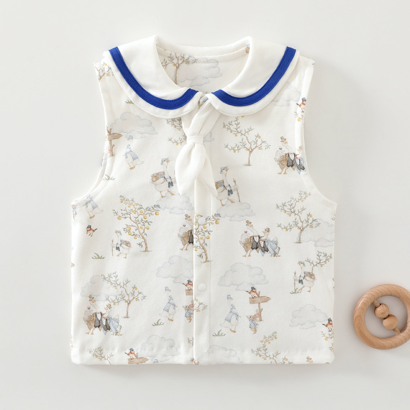 Detská dvojvrstvová bavlnená vesta, kardigán štýl, cartoon vzor, unisex, 100% bavlna