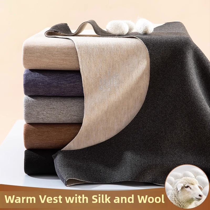 Siltā veste no vilnas un zīda, bezšuvju, divslāņu, apaļš kakla izgriezums, bieza 201-250 g/m²