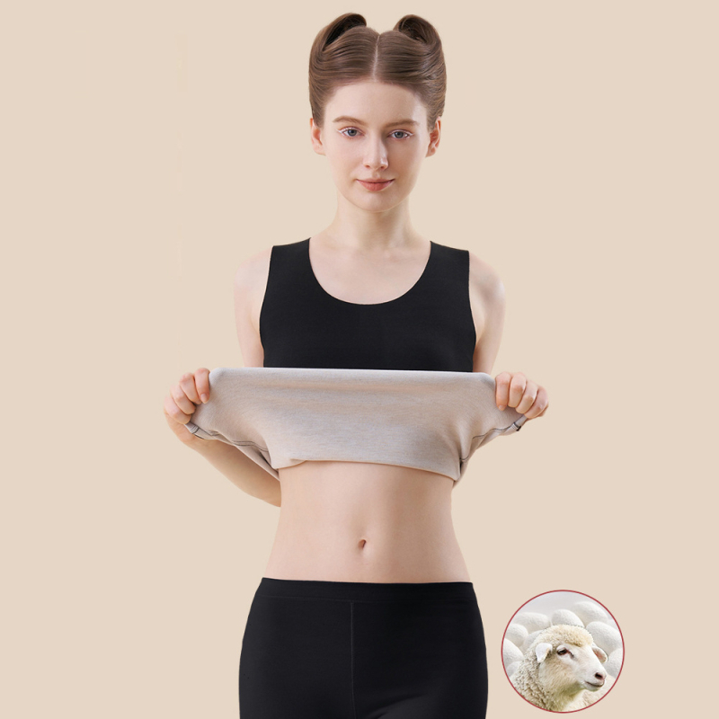 Топъл жилет от вълна и коприна, безшевен, двойнослоен, кръгло деколте, дебелина 201-250 г/м²