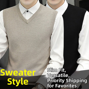 Meeste varrukateta kootud vest standing-kaelusega – kitsas lõige, ribane alumi, 95% viskoos, sügis-talveks