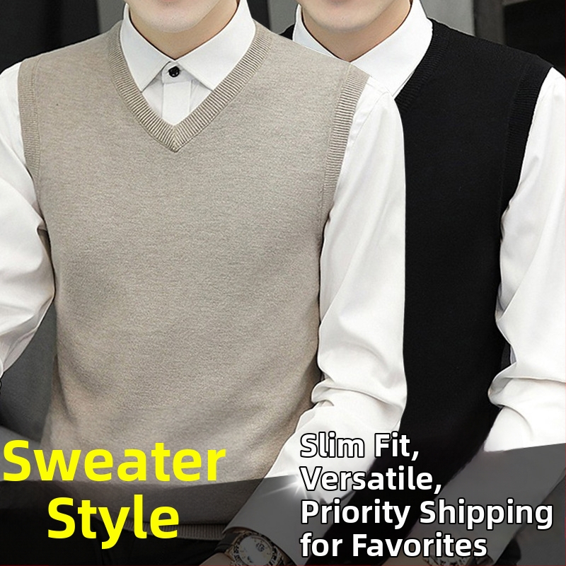 Meeste varrukateta kootud vest standing-kaelusega – kitsas lõige, ribane alumi, 95% viskoos, sügis-talveks