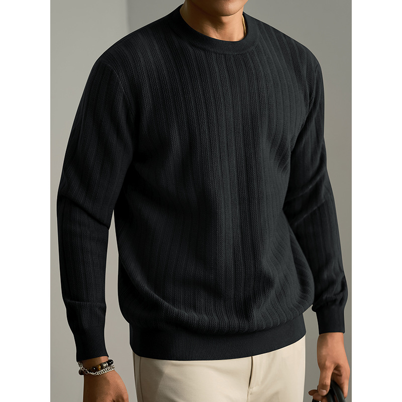 Muški pleteni džemper od vunene mješavine s okruglim izrezom, debeli, slim fit, žakard uzorak