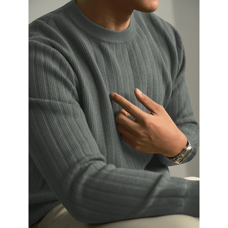 Muški pleteni džemper od vunene mješavine s okruglim izrezom, debeli, slim fit, žakard uzorak