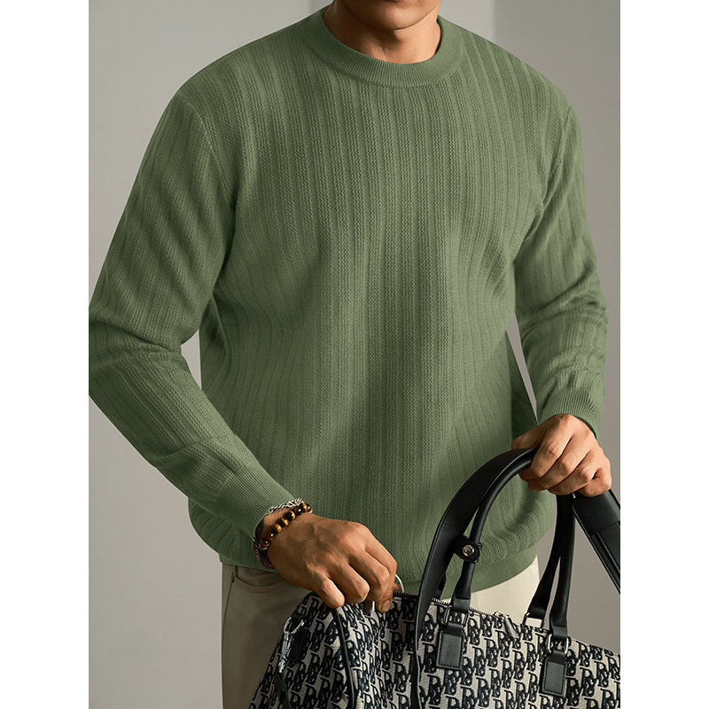 Muški pleteni džemper od vunene mješavine s okruglim izrezom, debeli, slim fit, žakard uzorak